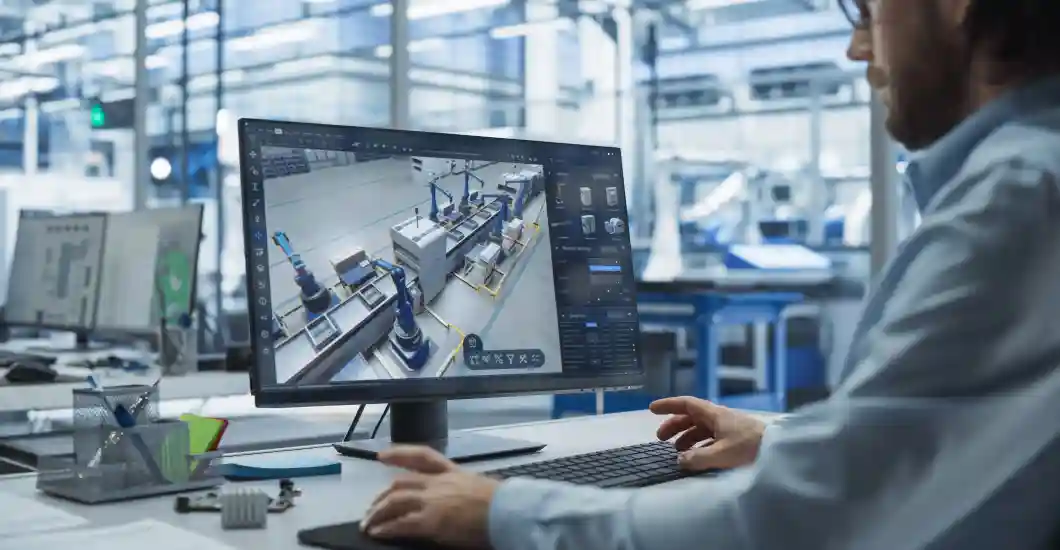  Digital transformation solution with 3D factory simulation, robotic automation, and virtual production optimization