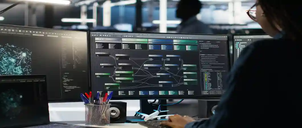 Industrial automation software displaying engineering workflows, process integration, and smart manufacturing solutions 