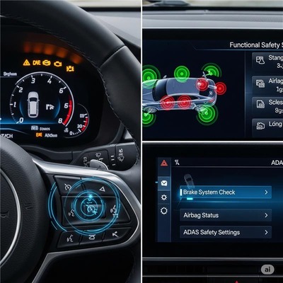 Automotive functional safety monitoring featuring ADAS, vehicle diagnostics, and electronic safety systems